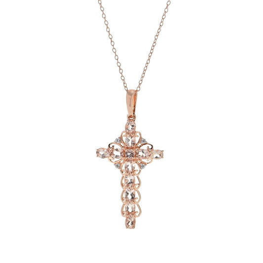 Gem Treasures 2.13ctw Morganite & White Zircon Cross Pendant