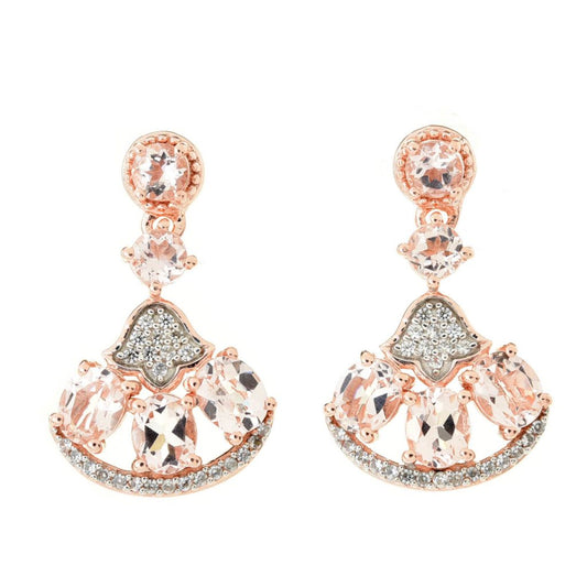 Gem Treasures 2.97ctw Morganite & Zircon Fan Cluster Earrings