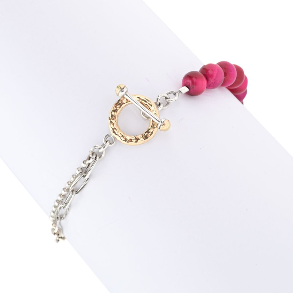 Artisan Silver by Samuel B. Magenta Tiger's Eye Bead & Chain Bracelet