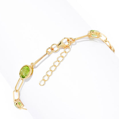 18K Gold Plated 7x5mm Oval Arizona Peridot Choice of Size Paperclip Bracelet