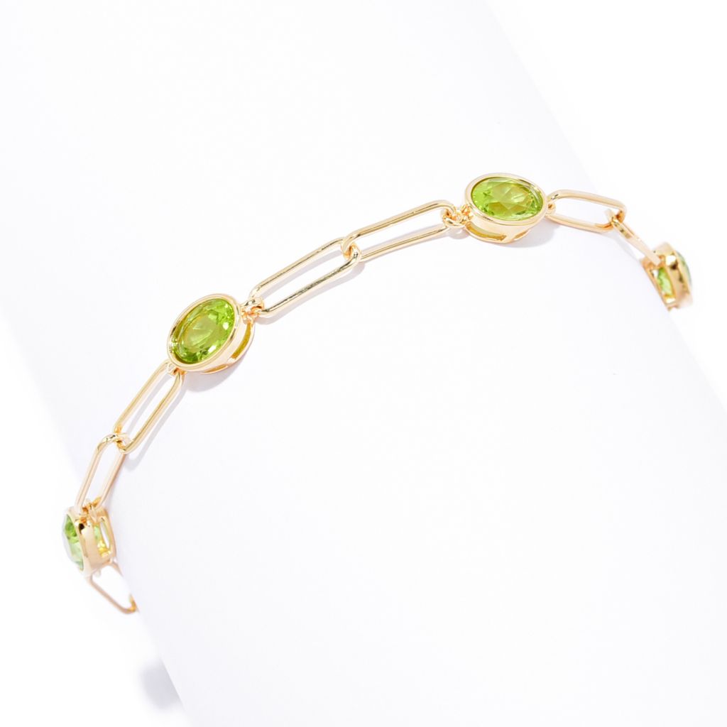18K Gold Plated 7x5mm Oval Arizona Peridot Choice of Size Paperclip Bracelet