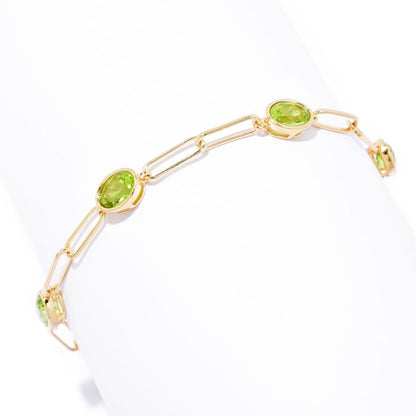18K Gold Plated 7x5mm Oval Arizona Peridot Choice of Size Paperclip Bracelet