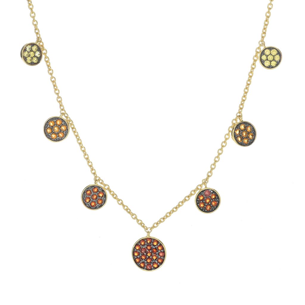 Multi Gemstone Pave Charm Disc 18"+2" Rolo Necklace