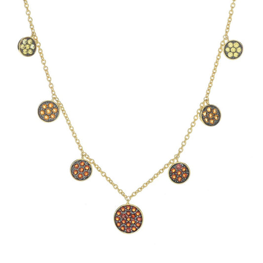 Multi Gemstone Pave Charm Disc 18"+2" Rolo Necklace