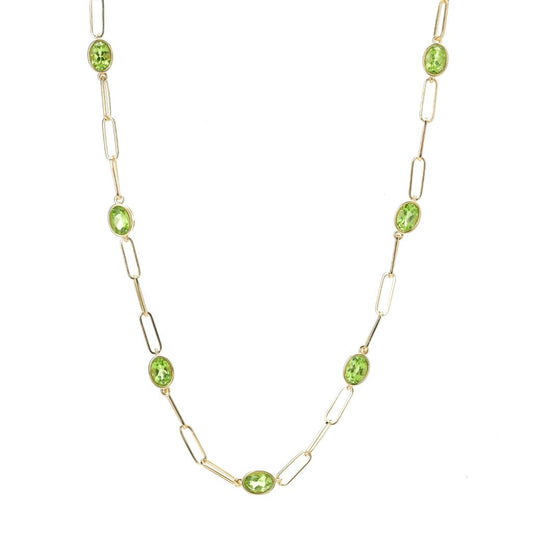 18K Gold Plated 18" Arizona Peridot Paperclip Link Necklace