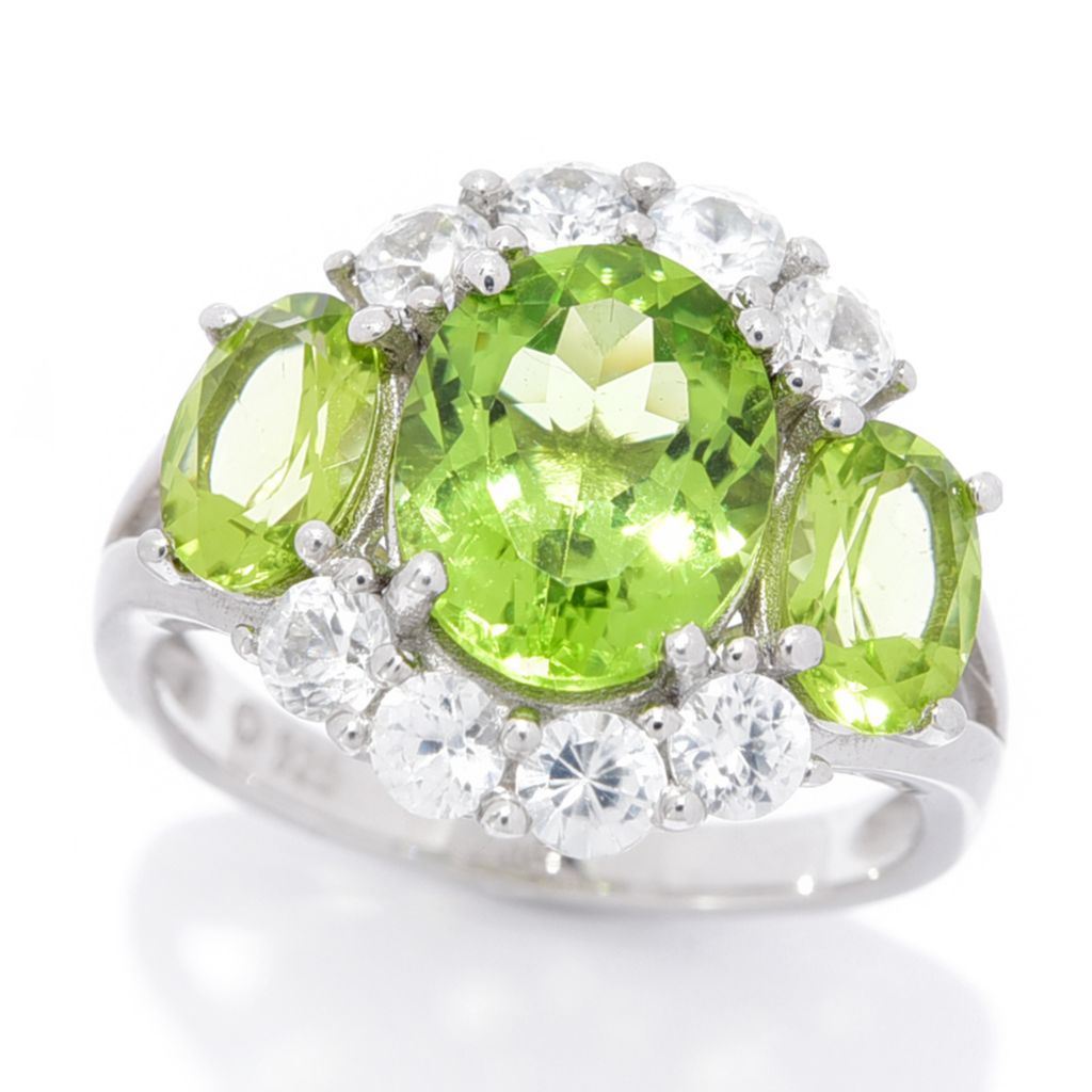 Sterling Silver 5.47ctw Arizona Peridot & White Zircon Ring