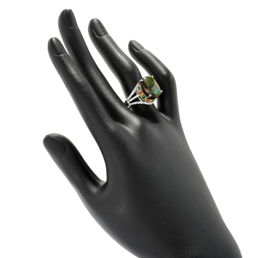 Gem Treasures 14x10mm Ammolite & Multi Gemstone High Set Ring