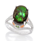 Gem Treasures 14x10mm Ammolite & Multi Gemstone High Set Ring