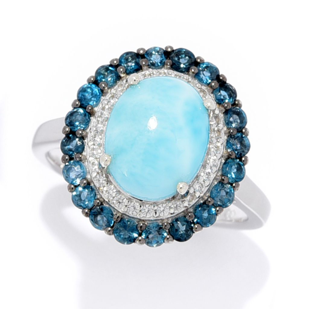 Gem Treasures Choice of Shape Larimar & Gemstone Double Halo Ring