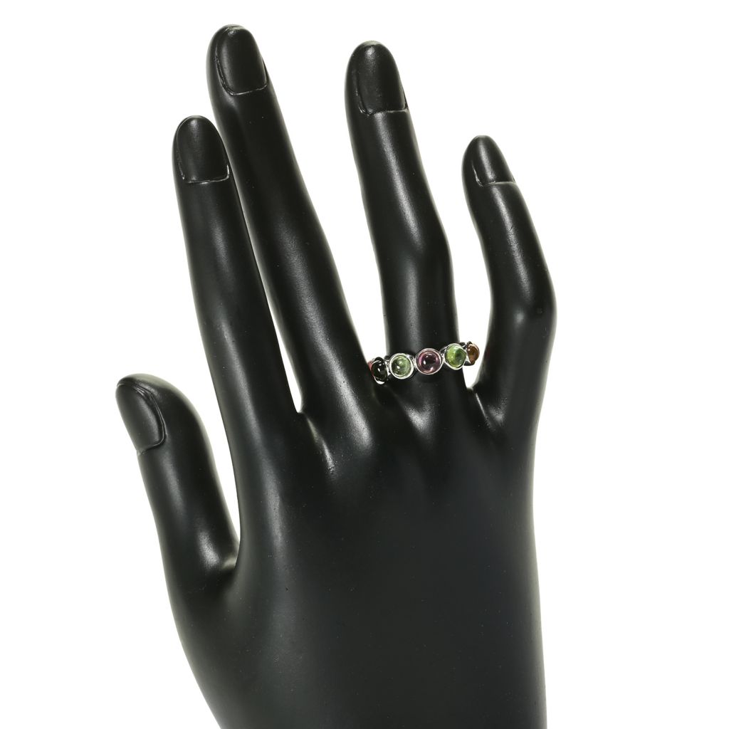 Platinum Plated 3.84ctw Multi Tourmaline Eternity Band Ring