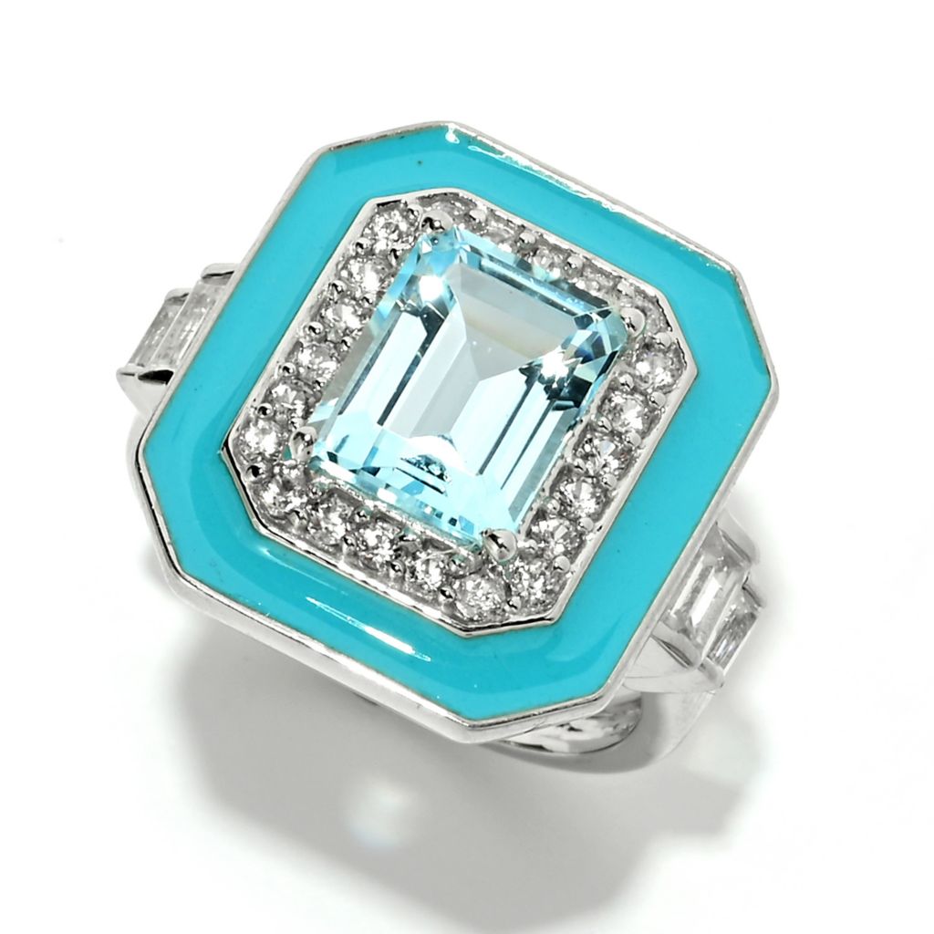 Platinum Plated 3.74ctw Sky Blue Topaz & White Zircon Ring