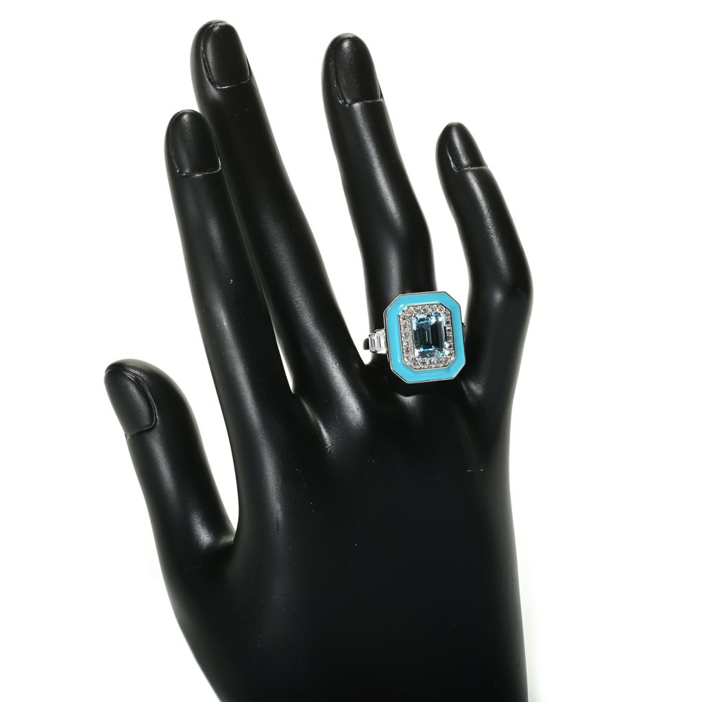 Platinum Plated 3.74ctw Sky Blue Topaz & White Zircon Ring