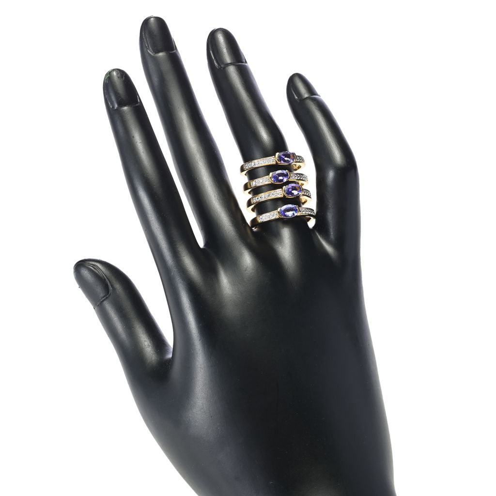 Gem Treasures 18K Vermeil 1.75ctw Tanzanite & Zircon 4-Row Ring