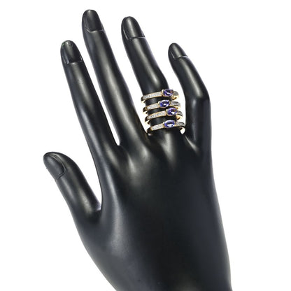 Gem Treasures 18K Vermeil 1.75ctw Tanzanite & Zircon 4-Row Ring