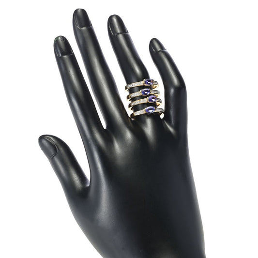 Gem Treasures 18K Vermeil 1.75ctw Tanzanite & Zircon 4-Row Ring