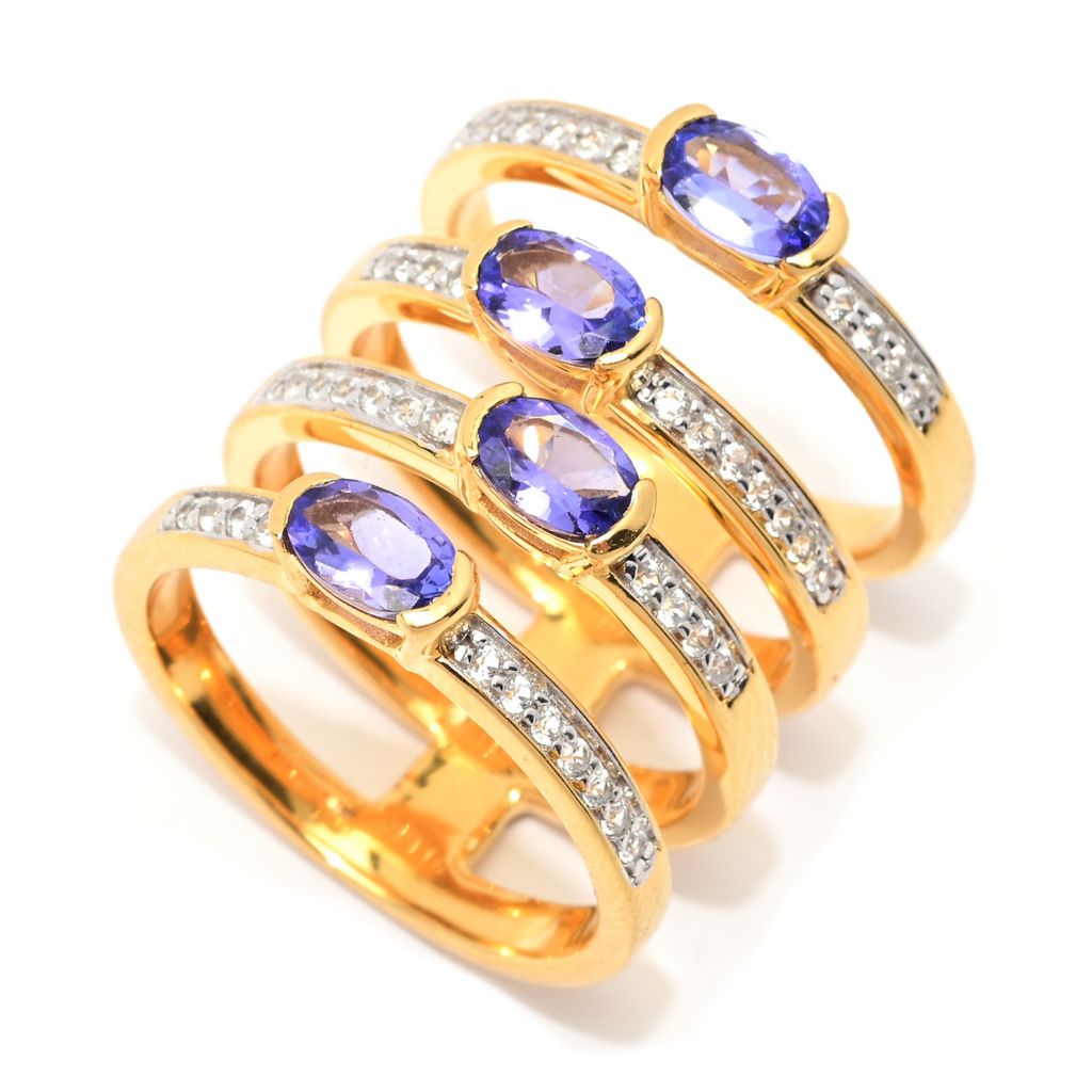 Gem Treasures 18K Vermeil 1.75ctw Tanzanite & Zircon 4-Row Ring