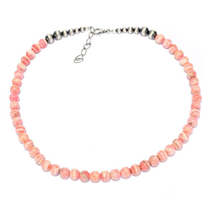 Southwest Elements Sterling Silver 8mm Rhodochrosite Bead 18" Necklace
