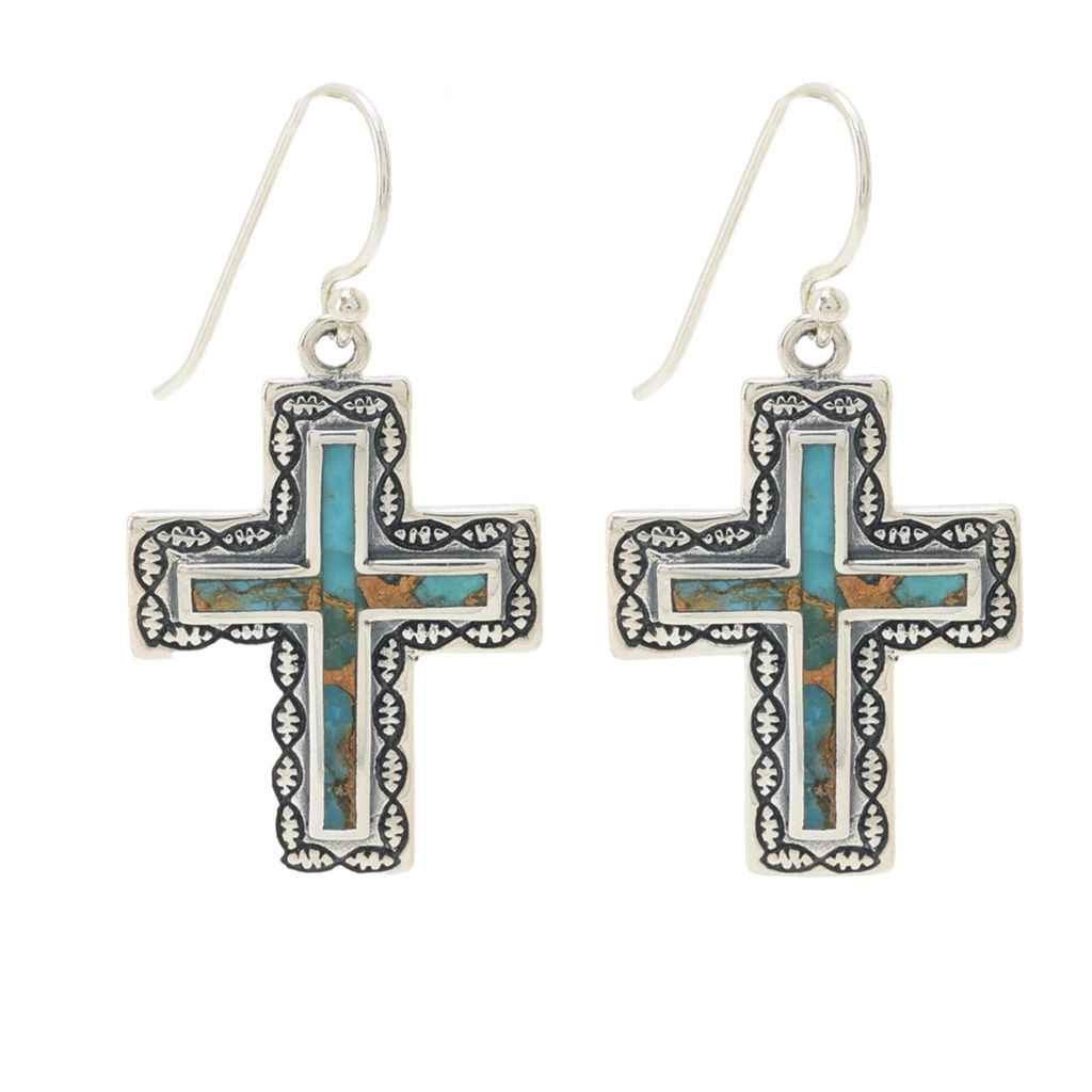 Southwest Elements Blue Mohave Turquoise Cross Dangle Earrings