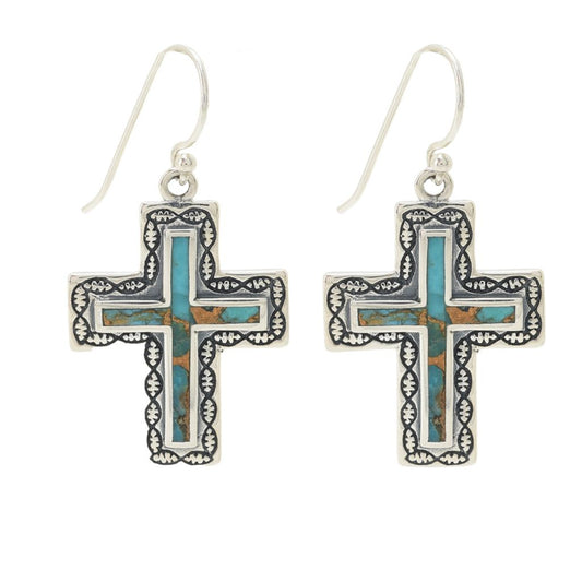 Southwest Elements Blue Mohave Turquoise Cross Dangle Earrings