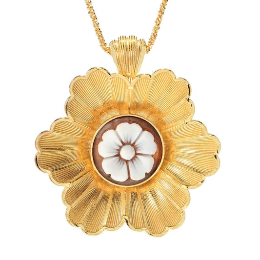 Cameo Italiano 18K Gold Plated "Scent" Flower Cameo Pendant w/ Chain