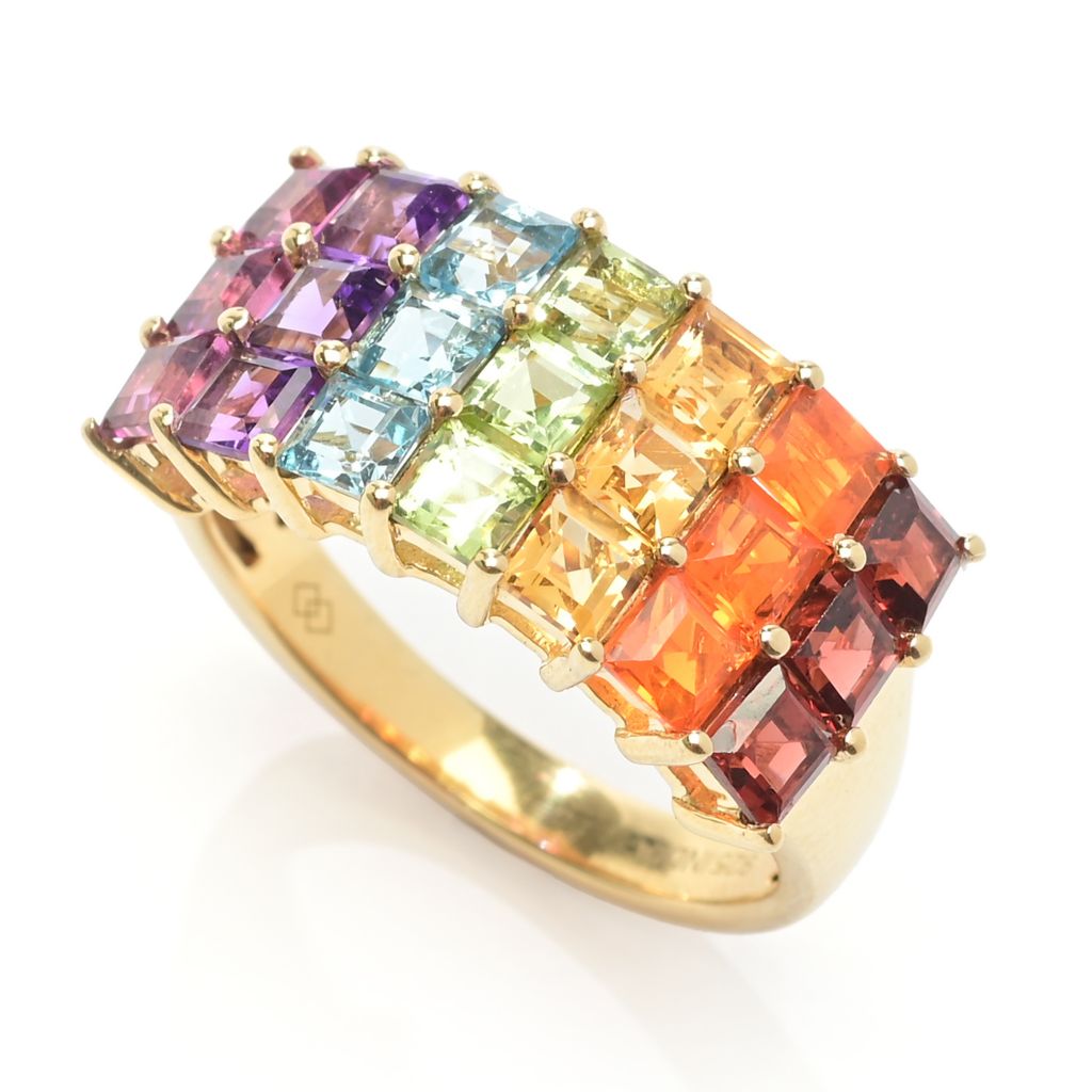 Gem Treasures 3.63ctw Ombre Rainbow Multi Gem Triple Row Ring