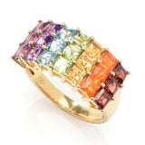Gem Treasures 3.63ctw Ombre Rainbow Multi Gem Triple Row Ring