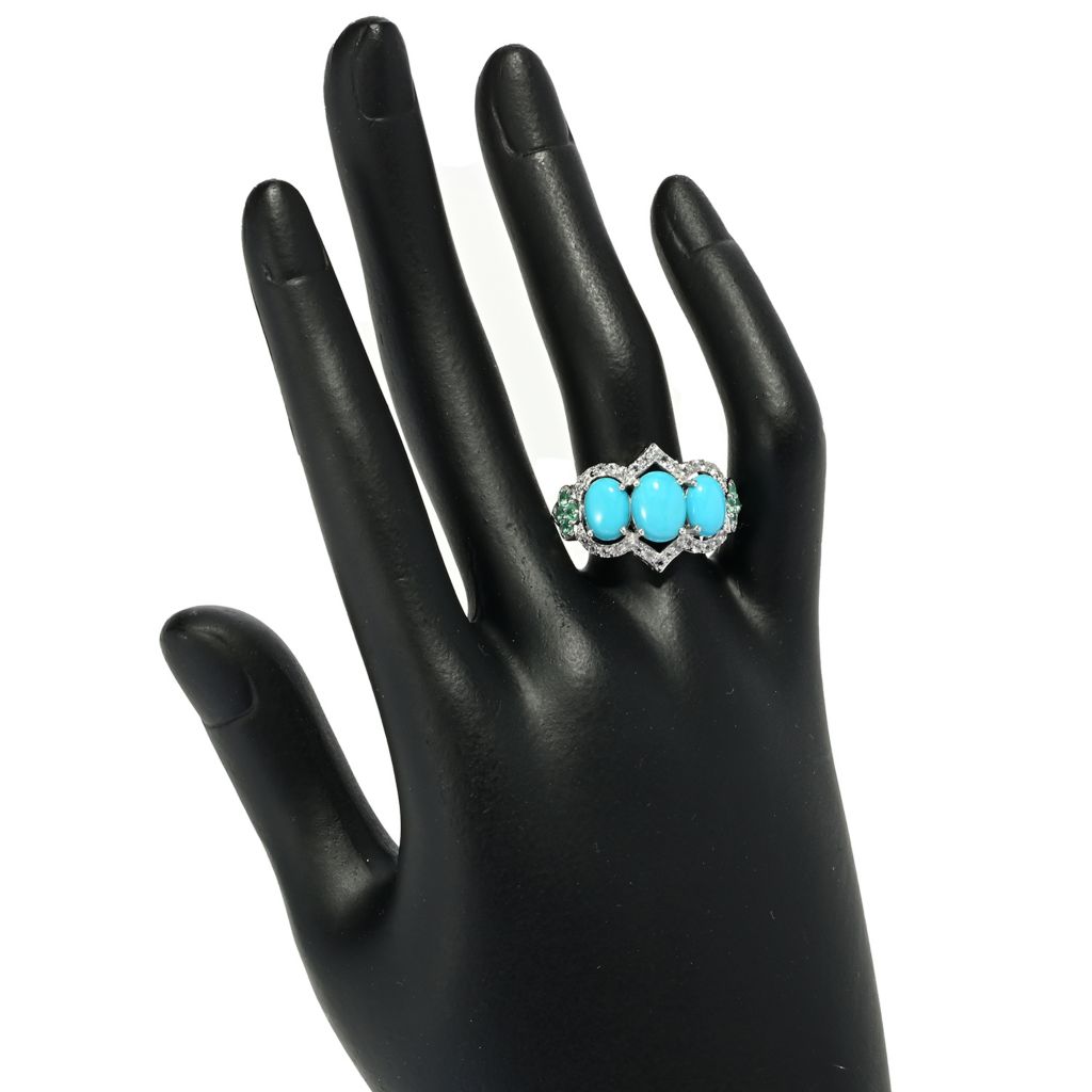 Gem Treasures Sleeping Beauty Turquoise, Emerald & White Zircon Ring