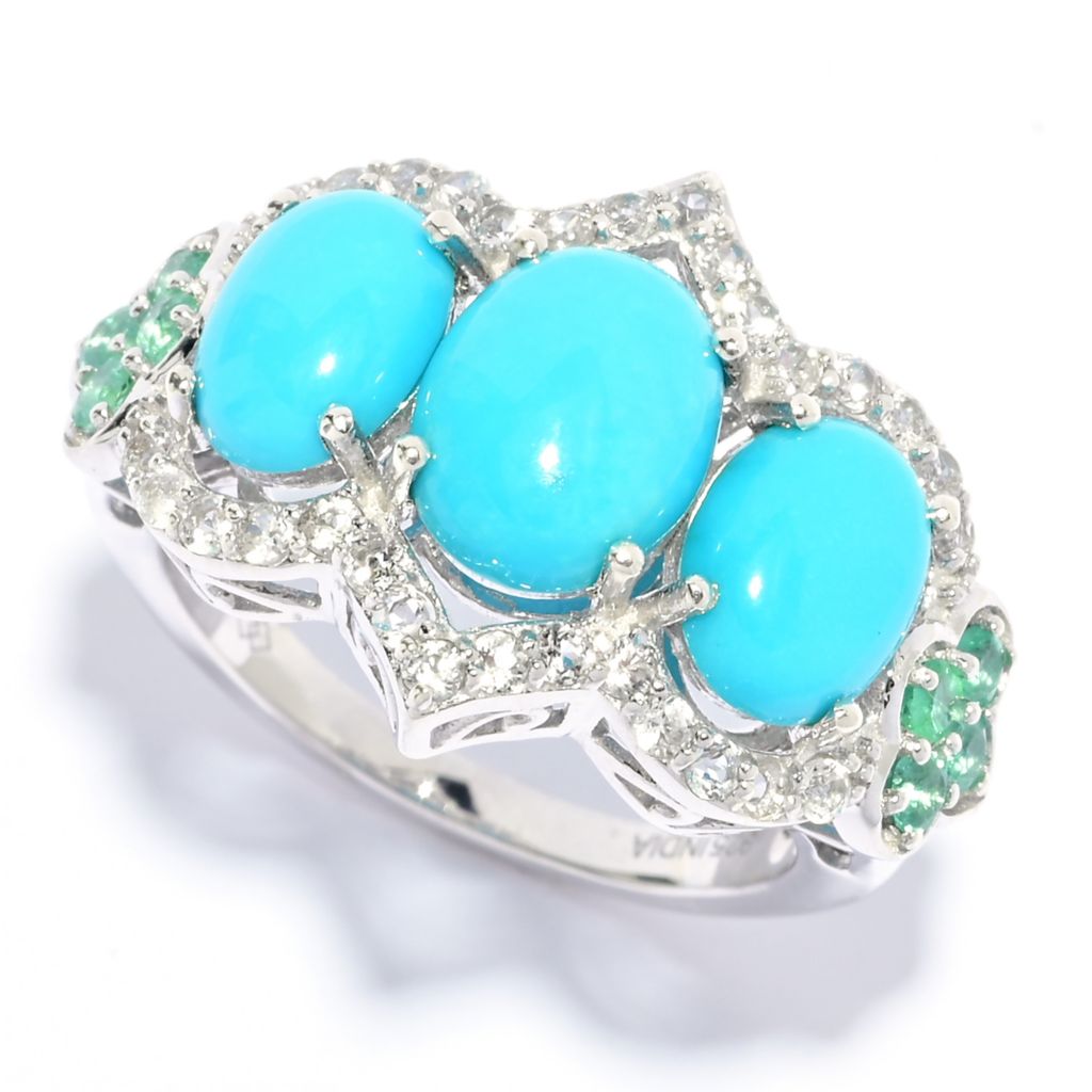 Gem Treasures Sleeping Beauty Turquoise, Emerald & White Zircon Ring