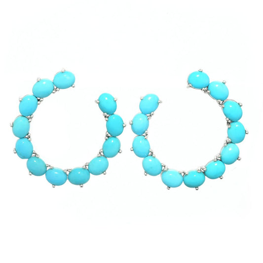 Gem Treasures Oval Sleeping Beauty Turquoise Forward-Facing Hoop Earrings