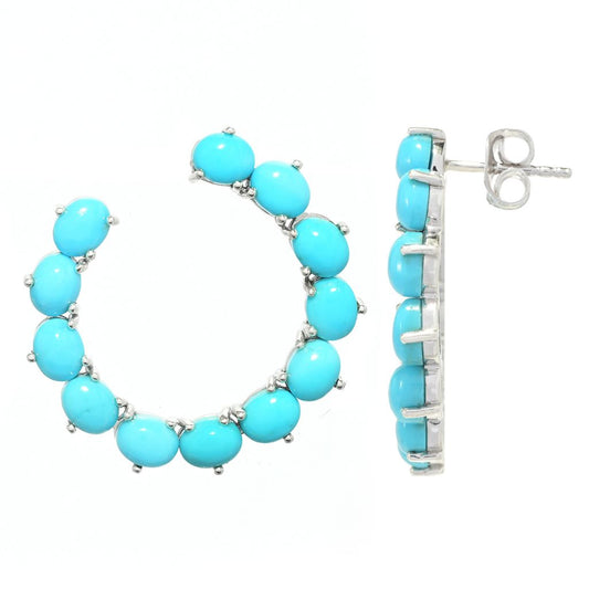 Gem Treasures Oval Sleeping Beauty Turquoise Forward-Facing Hoop Earrings