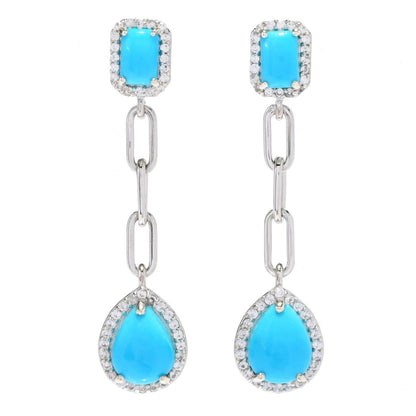 Gem Treasures Sleeping Beauty Turquoise & White Zircon Earrings