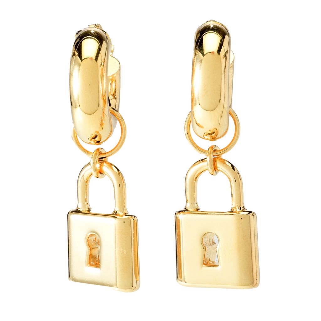 Toscana Italiana 18K Gold Plated Polished Padlock Charm Hoop Earrings