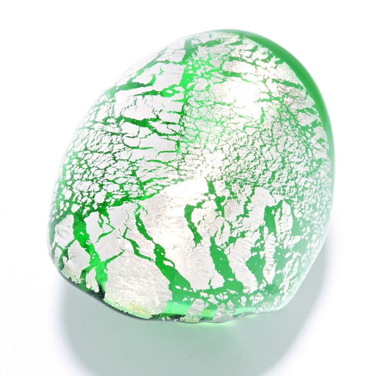 Toscana Italiana Polished Green Murano Glass w/ Silver Flakes Dome Ring