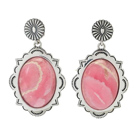 Southwest Elements Sterling Silver 18x13mm Rhodochrosite Earrings