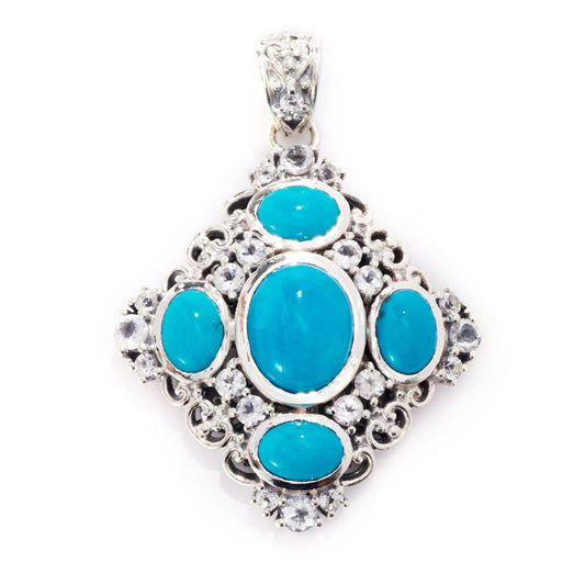 Artisan Silver by Samuel B. Persian Turquoise & White Topaz Pendant