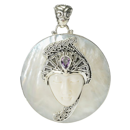 Artisan Silver by Samuel B. Choice of Gem & Carved Bone Buddha Pendant