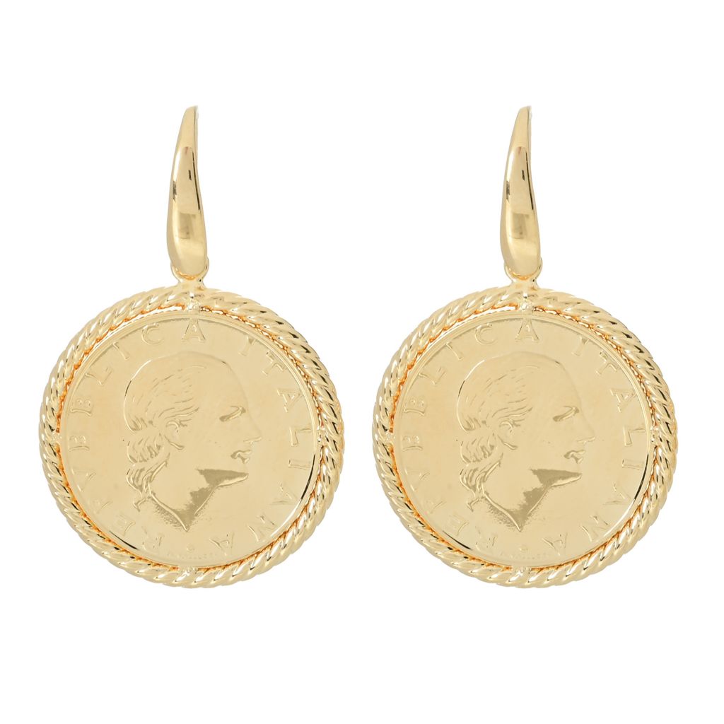 Toscana Italiana 18K Gold Plated Genuine 200 Lire Coin Earrings