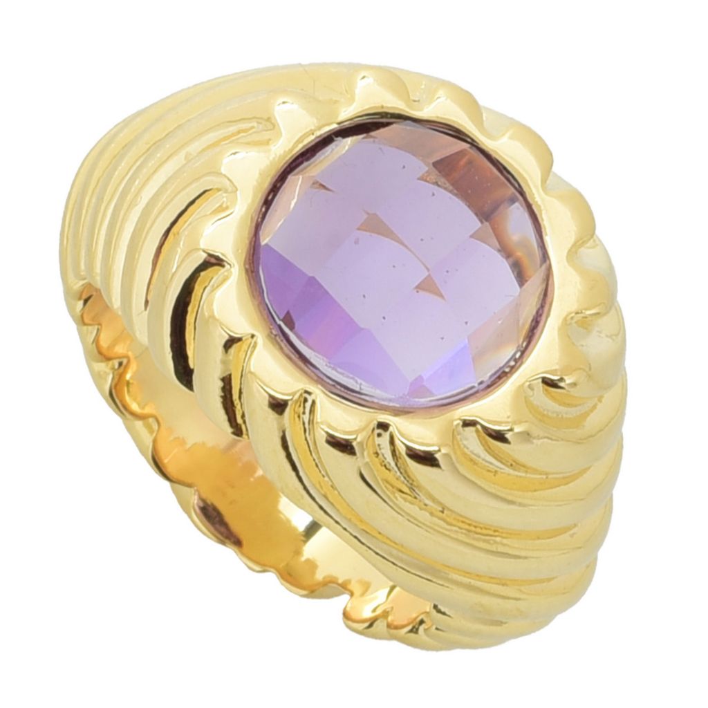 Toscana Italiana 18K Gold Plated Twist Texture Amethyst Ring