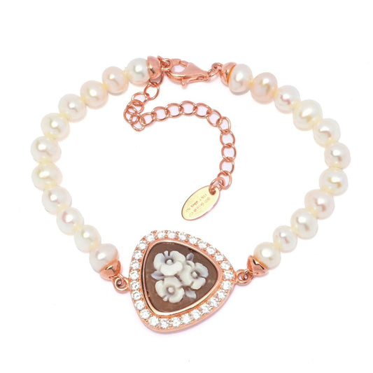 Cameo Italiano "Ballet" Flowers Shell Cameo & Cultured Pearl Bracelet