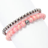 Southwest Elements Sterling Silver Rhodochrosite & Navajo Pearl Bead Bracelet