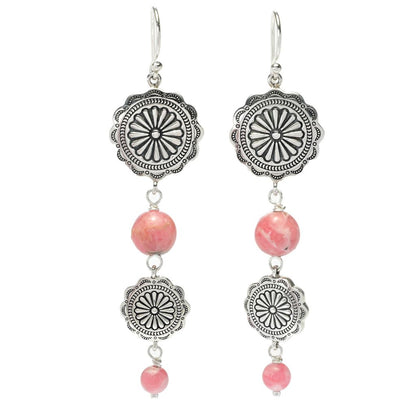 Southwest Elements Rhodochrosite Beaded Concho Earrings