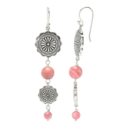 Southwest Elements Rhodochrosite Beaded Concho Earrings