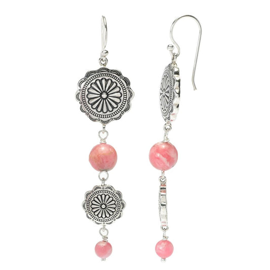 Southwest Elements Rhodochrosite Beaded Concho Earrings