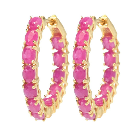 Gem Treasures 18K Vermeil 3.36ctw Burmese Ruby Inside Out Hoop Earrings