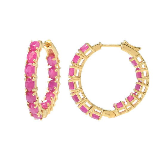 Gem Treasures 18K Vermeil 3.36ctw Burmese Ruby Inside Out Hoop Earrings