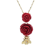 Graziella 23K Gold Plated Bee & Choice of Color Resin Rose Necklace