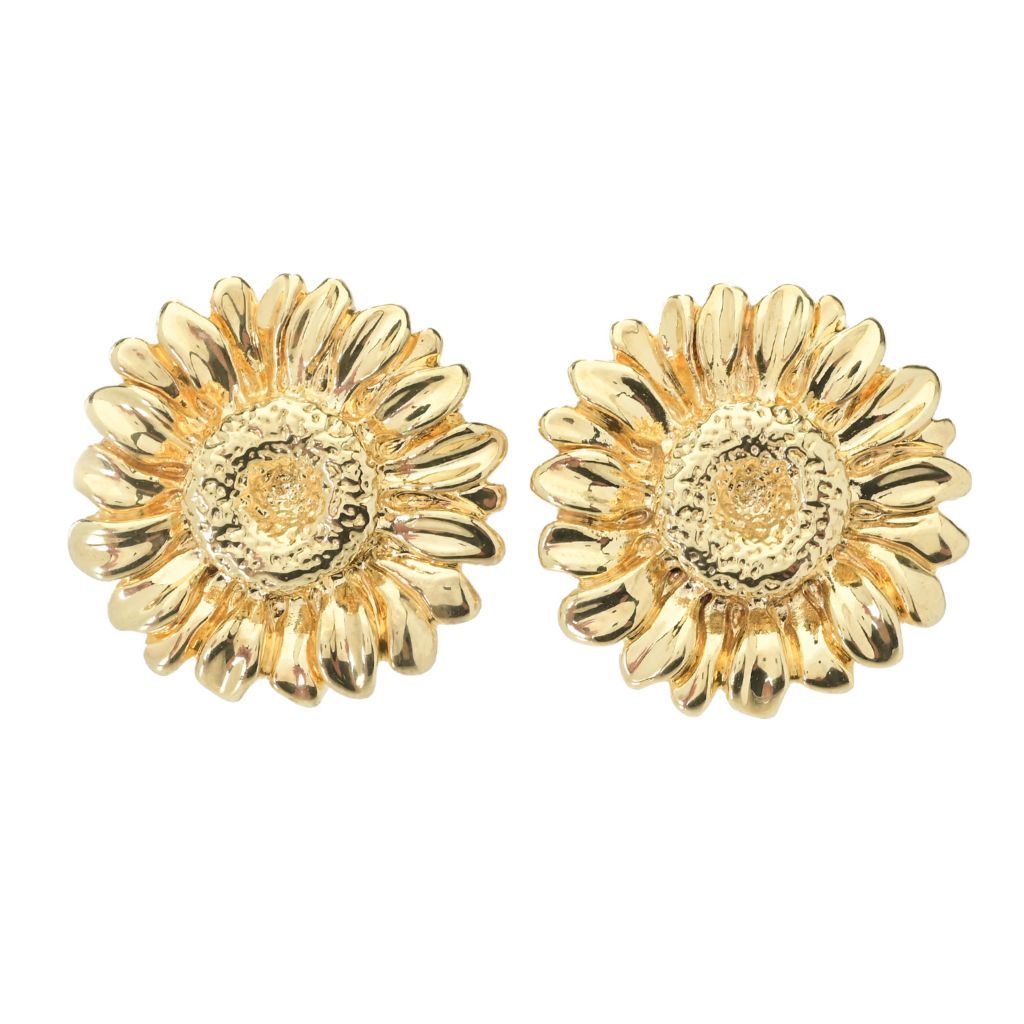 Graziella 23K Gold Plated Electroform Sunflower Stud Earrings