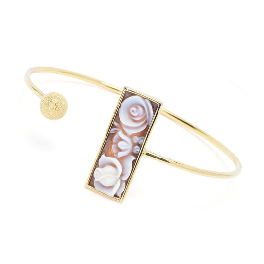 Cameo Italiano 18K Gold Plated "Minima" Rose Shell Cameo Cuff Bracelet