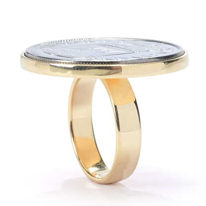 Toscana Italiana 18K Gold Plated Genuine San Marino 50 Lire Coin Ring