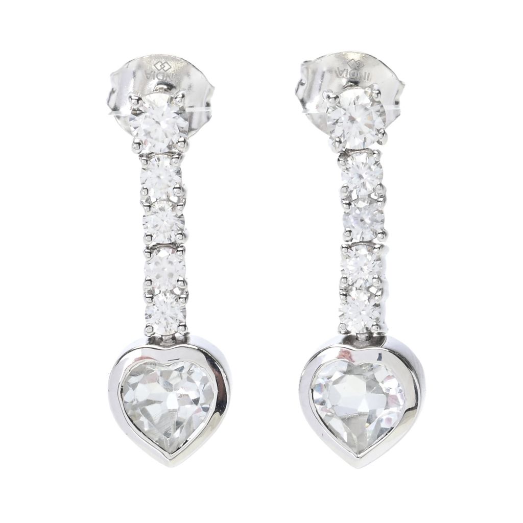 Gem Treasures 2.80ctw White Topaz & Zircon Heart Dangle Earrings